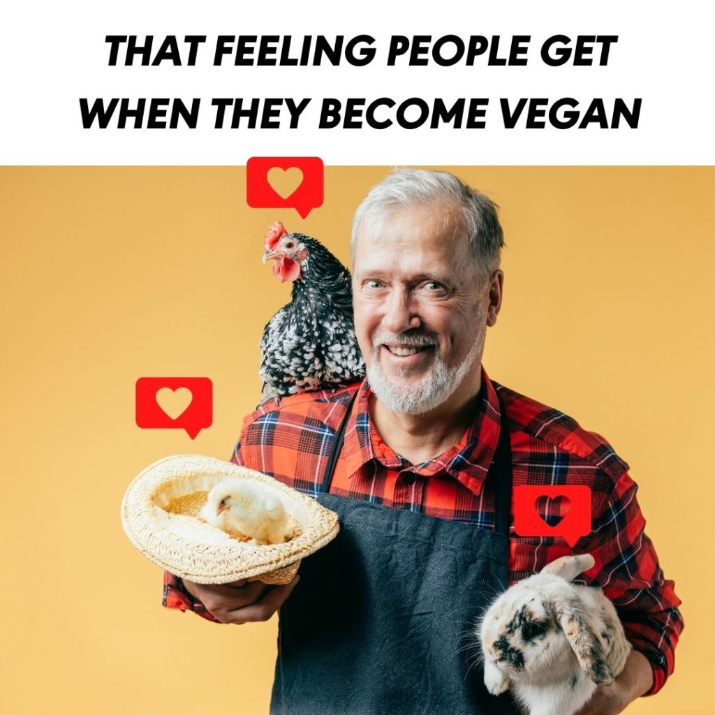 Veganer Mann mit seinen Tieren