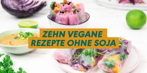 Beitragsbild "Zehn vegane Rezepte ohne Soja" im Hintergrund Summer Rolls