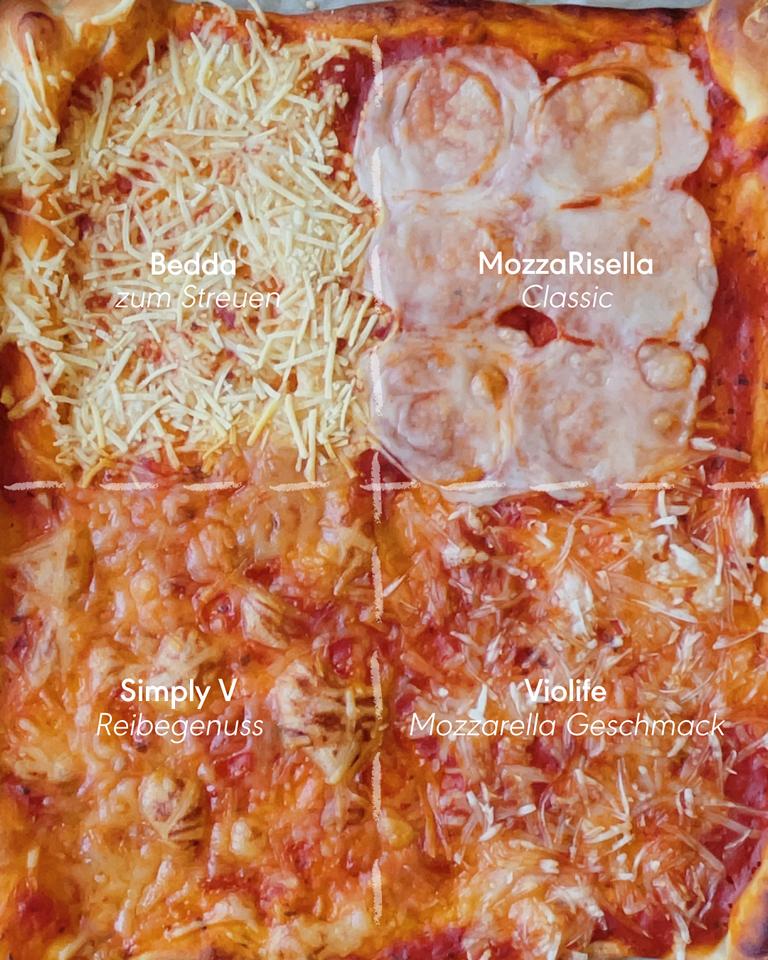 Vier Sorten geschmolzener Pizzakäse